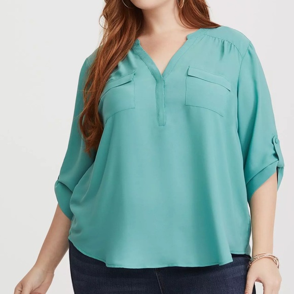 torrid Tops - Torrid Teal Harper Notch-Neck Tunic Blouse torrid size 2 or 18-20